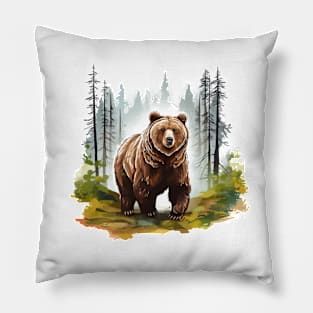 Watercolor Grizzly Bear Pillow