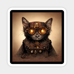 Steampunk cat looking funky in her goggles and armour. Magnet