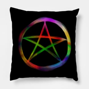 Rainbow pentacle pentagram star in circle Pillow