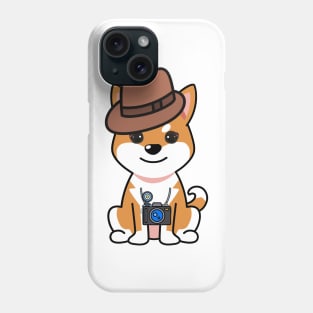 Cute orange dog is holding a camera Phone Case