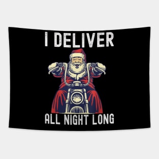 I Deliver All Night Long Naughty Motorcycle Santa Claus Christmas Tapestry