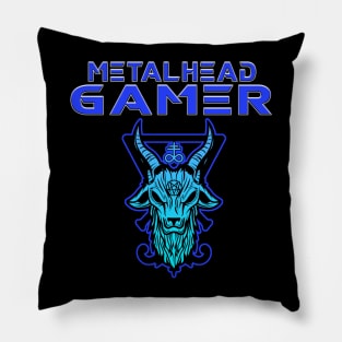 Metalhead Gamer Baphomet Blue Pillow