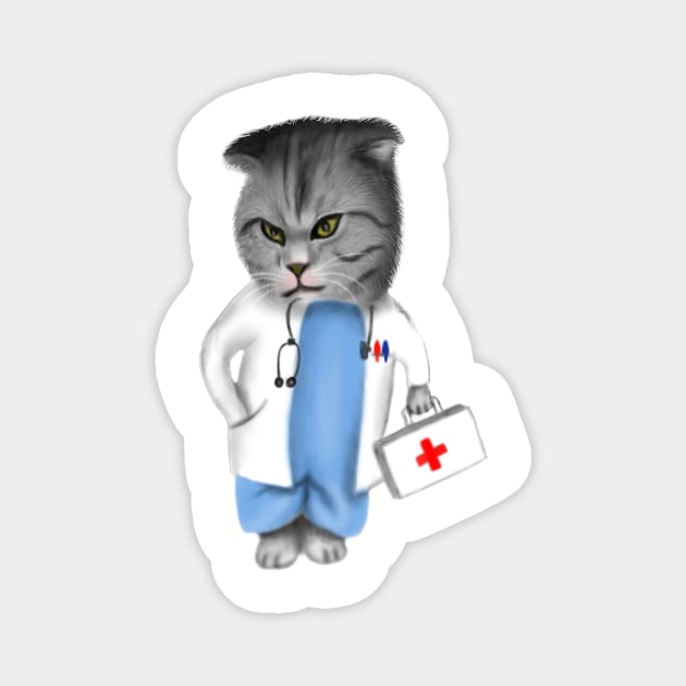 Funny Cat Doctor Magnet by JackLord Designs 