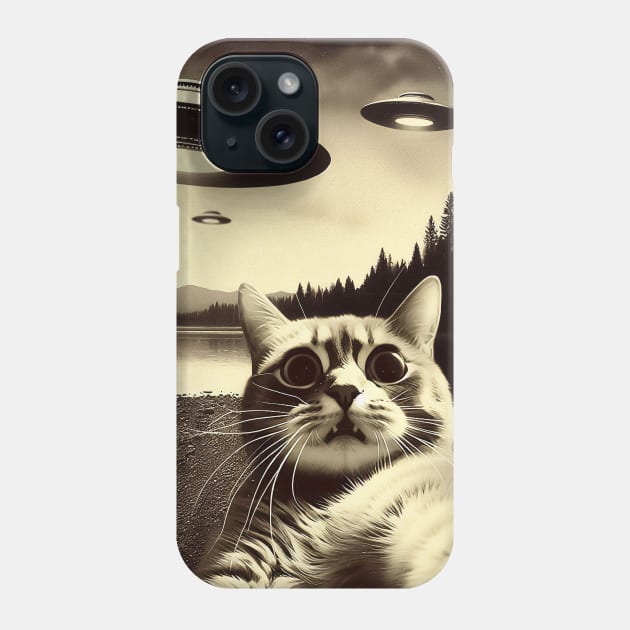 Cat selfie with UFO Phone Case by TomFrontierArt