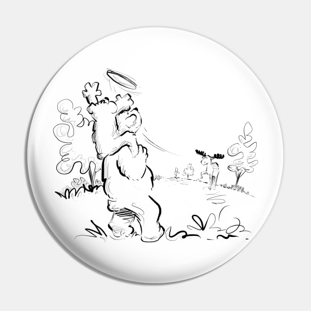 Bears and Moose Playing Frisbee Pin by Jason's Doodles