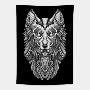 Grey wolf aztec pattern Tapestry