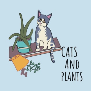 Cat on a shelf with plants T-Shirt