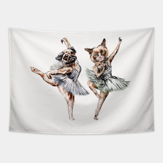 Hipster Ballerinas - Dog Cat Dancers Tapestry by notsniwart