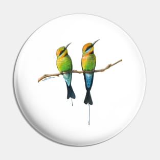 Rainbow Bee-Eaters Watercolour Design - White Background Pin