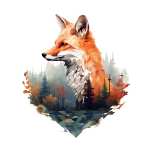 Geometric fox with forest in triangle look T-Shirt