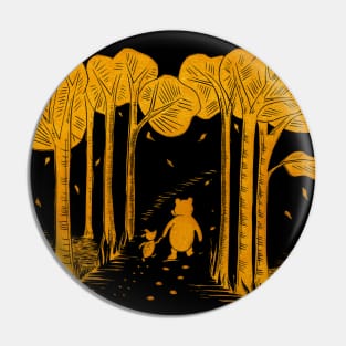 Winnie the Pooh and Piglet lino print in gold and black Pin