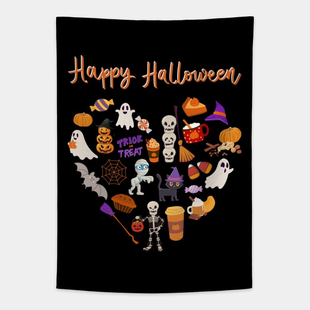 Hello October heart Autumn is my favorite season, love Fall pumpkin and halloween Tapestry by BoogieCreates