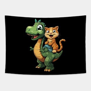 Cat Dinosaur Adventure Tapestry