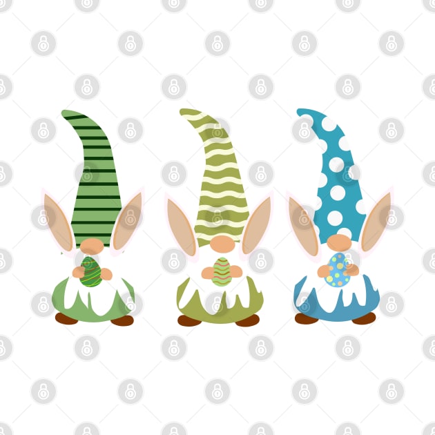 Cute Three easter gnomes with bunny ears holding eggs by yasminepatterns