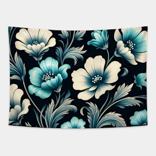 Sky Blue Floral Illustration Tapestry