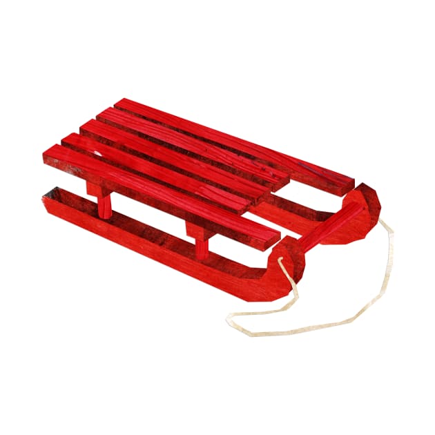 Red wooden sledge by Babban Gaelg