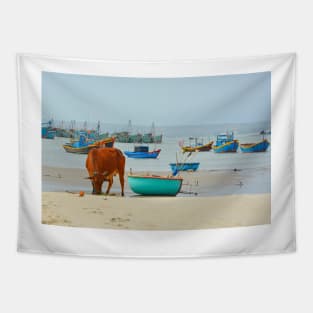 Cow on Mui Ne Beach Tapestry