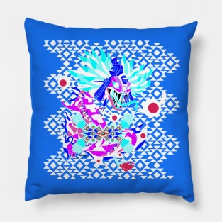 blue dragon quetzalcoatl ecopop art in mexican aztec tribal pattern Pillow