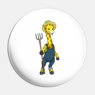 Giraffe as Farmer with Pitchfork Pin