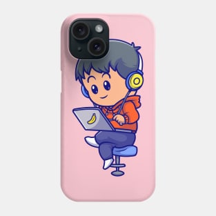 Cute People Playing Laptop Cartoon Phone Case