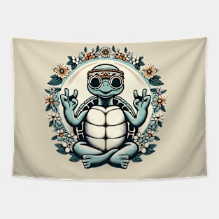 Hippie Meditating Turtle Tapestry