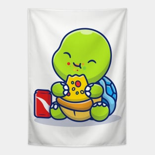 Cute Turtle Eating Pizza With Soda Tapestry