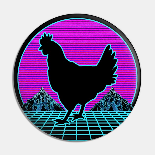 Chicken Vaporwave Outrun Retro 80s Style Pin by mohazain