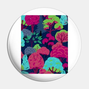 Magical forest, autumn print in fuchsia and electric light blue Pin