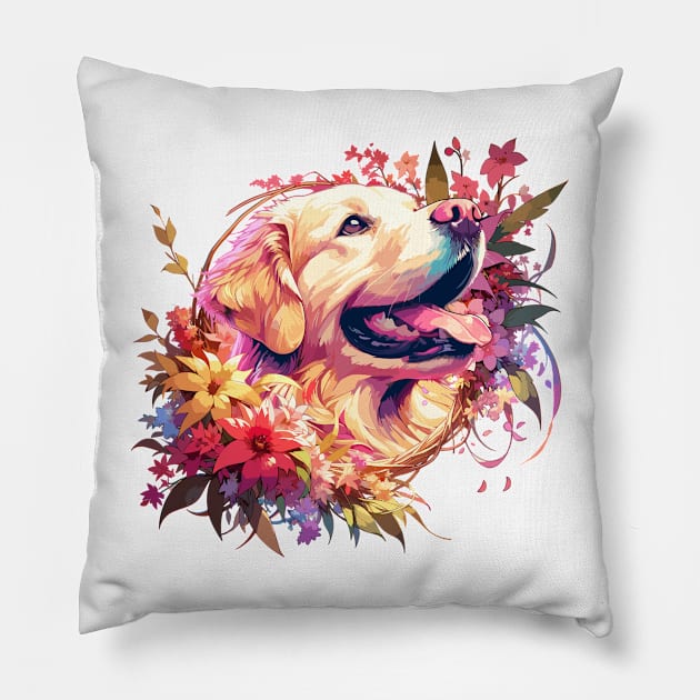 Golden Retriever Radiates Love on Mothers Day - Ideal Dog Mom Gift Pillow by ArtRUs