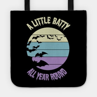 A Little Batty All Year Round Flying Bats Sunset Halloween Scary Tan Blue Purple Tote