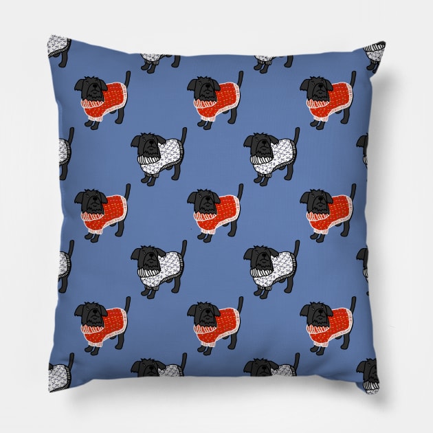 Two Dogs Christmas Winter Sweater Pattern Pillow by ellenhenryart