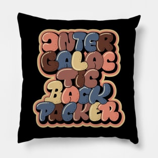 Intergalactic Backpacker. Bubble Style Typography. Pillow