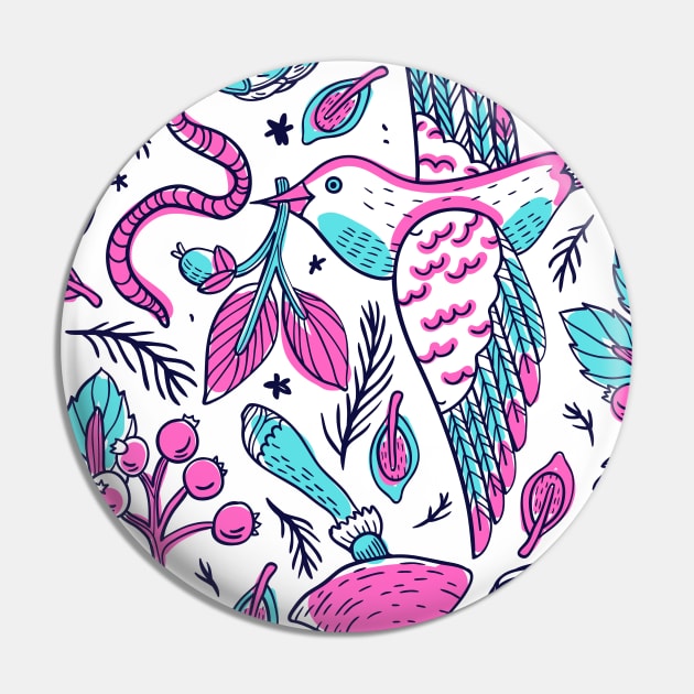 Blue and pink bird with worm and flowers pattern Pin by CONCEPTDVS