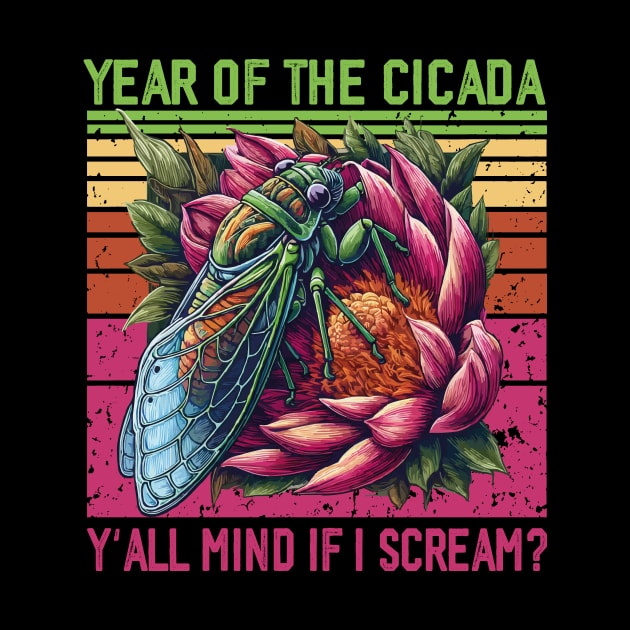 Entomology Year Of The Cicada 2024 Brood Cicada Lover Retro by JUST PINK