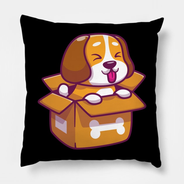 Cute dog playing in box Pillow by Catalyst Labs