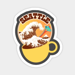 Seattle. Great Wave of Coffee in a Yellow Cup Magnet