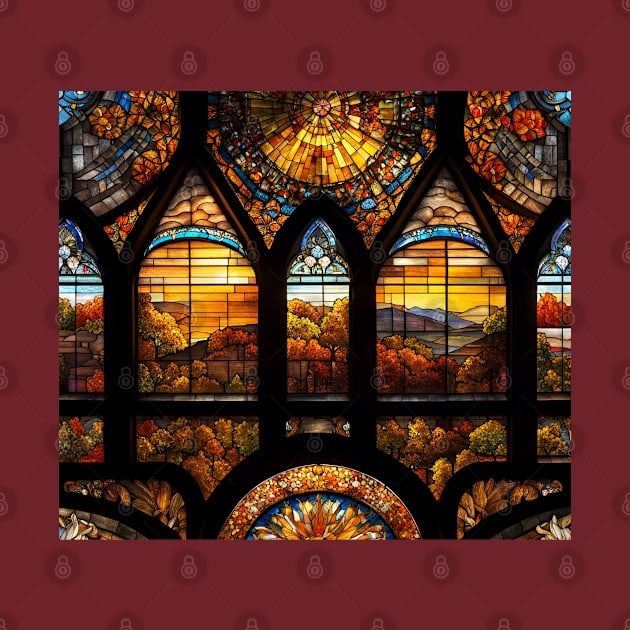 Stained Glass Window Of Autumn Scenery by Chance Two Designs