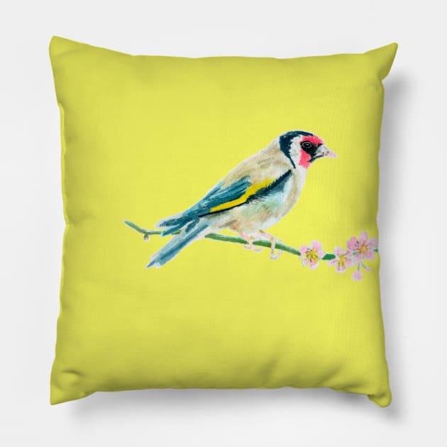 European goldfinch Pillow by Slownessi