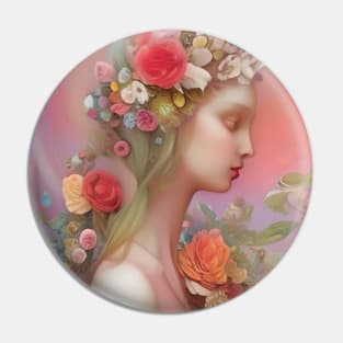 Pretty pastel colored art deco design of a flower goddess girl Pin