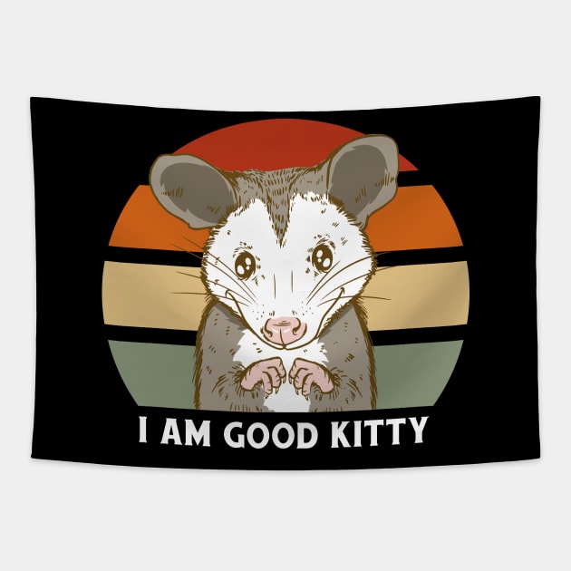 Im A Good Kitty Cute Opossum Tapestry by Visual Vibes