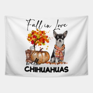 Black Chihuahua Fall in Love Scarf Funny Chihuahua Pumpkin Tapestry