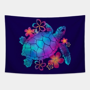 Sea Turtle with Flowers (purple) Tapestry