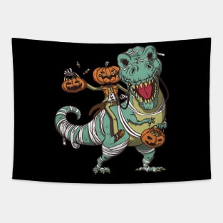 Jack O Lantern T Rex Mummy Halloween Trick Or Treating Tapestry