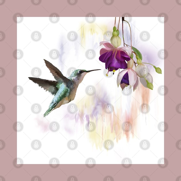 Watercolor Hummingbird And Flowers by savariya