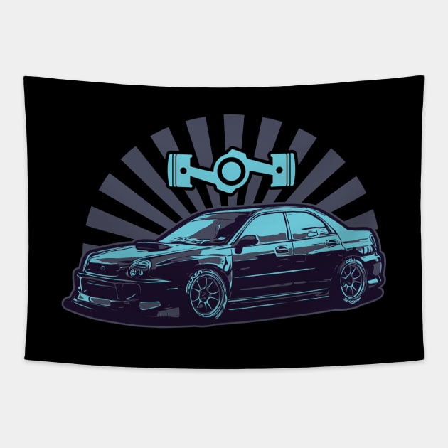 Subie Bugeye Flat Engine - JDM Sport Car Tapestry by JDM-Rey