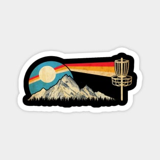 Disc Golf Distressed Mountains and Sun 80s Vintage Magnet