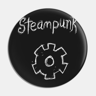 Dark and Gritty STEAMPUNK sketched text with COG GEAR Pin