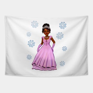 Princess Coco in purple / lavender among snowflakes   ! beautiful  black girl with Afro hair, brown eyes and dark brown skin. Hair love ! Tapestry