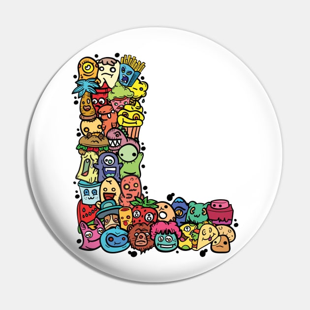 Alphabet Monster Doodle Letter L Monogram Pin by Irene Koh Studio