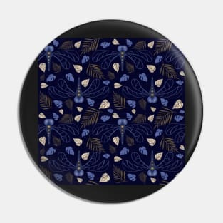 Blue Dragonfly and Leaf Pattern on Blue Pin